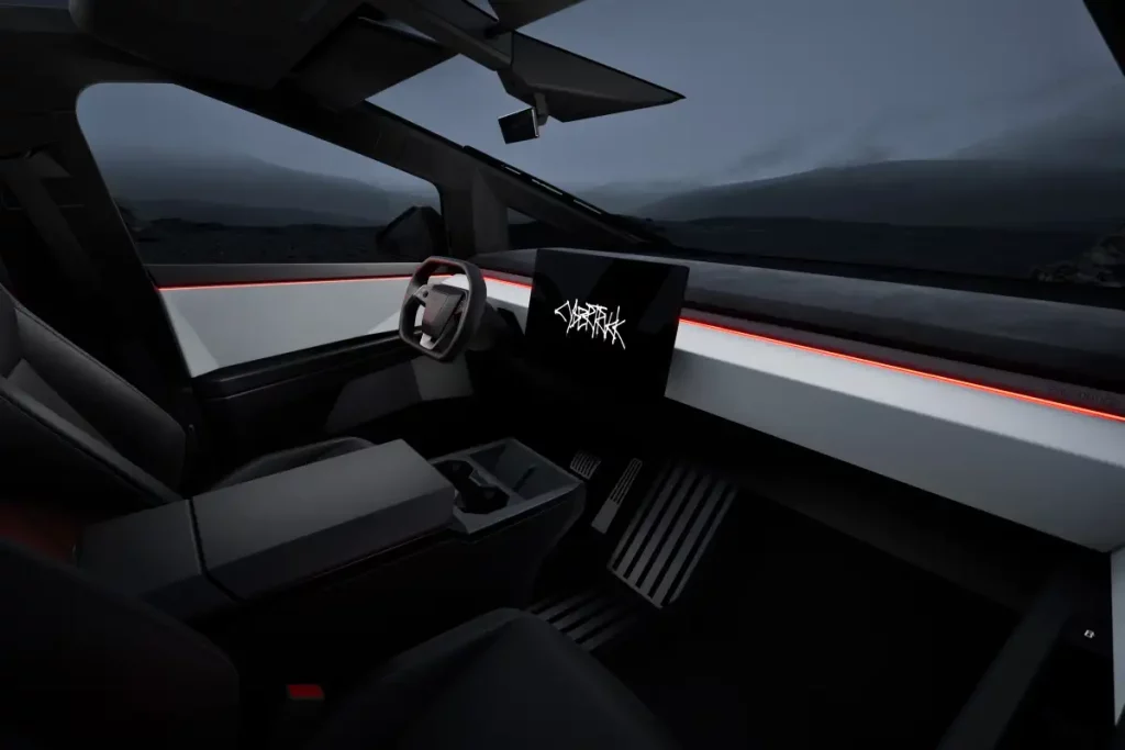 Tesla Cybertruck Innenraum: Minimalistisch mit Lenkrad und Display