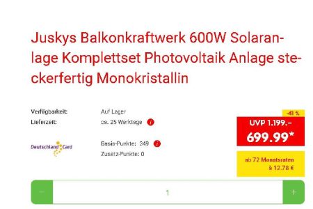 Netto verkauft 600W Steckersolargerät – ohne Halterung
