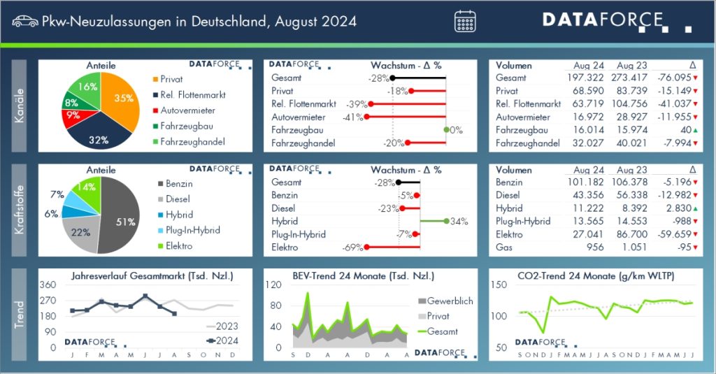 PKW-Neuzulassungen August 2024 Dataforce