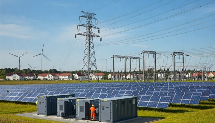 Stromnetze mit erneuerbarer Erzeugung und Batteriecontainern Energiewende